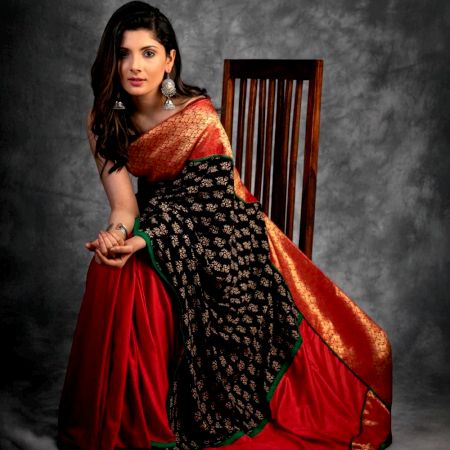 Black Ajrak Saree with Banarasi Silk Detailing